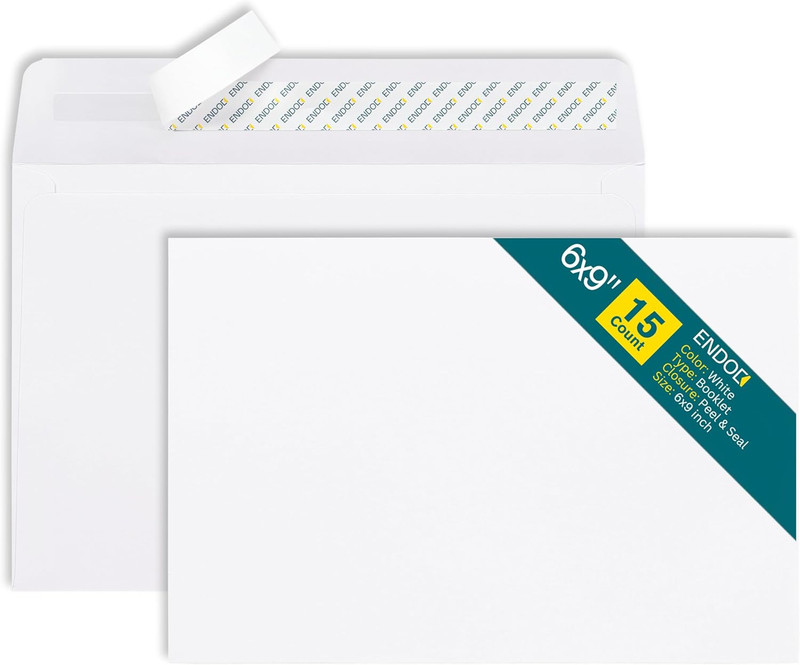 15 Pack 6"x 9" Booklet Envelopes Mailing Business Letter PEAL & SEAL Plain White gallery