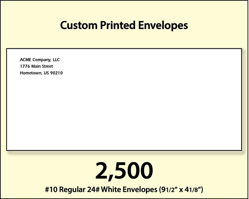 2500 Custom Printed #10 Commercial Regular Envelopes Full Color Digital Printing