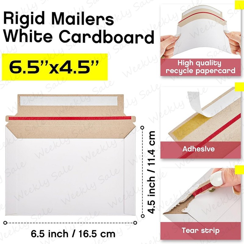 6.5x4.5 Rigid Flats Cardboard Envelope Mailer Photo Shipping Thicker White Bulk gallery