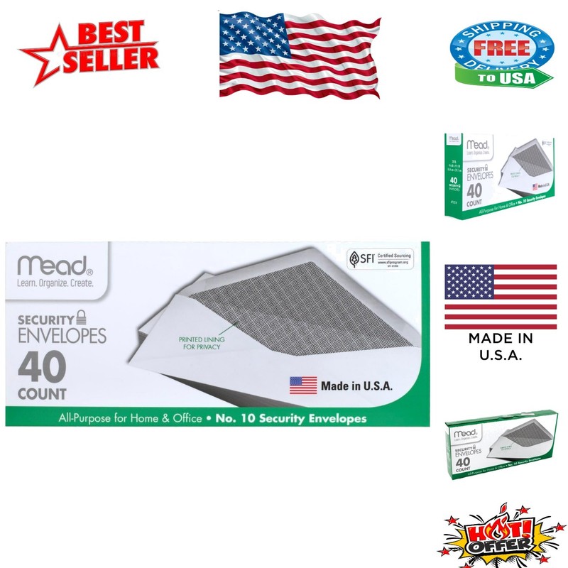 Mead #10 Envelopes, Letter Size, 4-1/8″ x 9-1/2″, Security Printed Lining for Pr