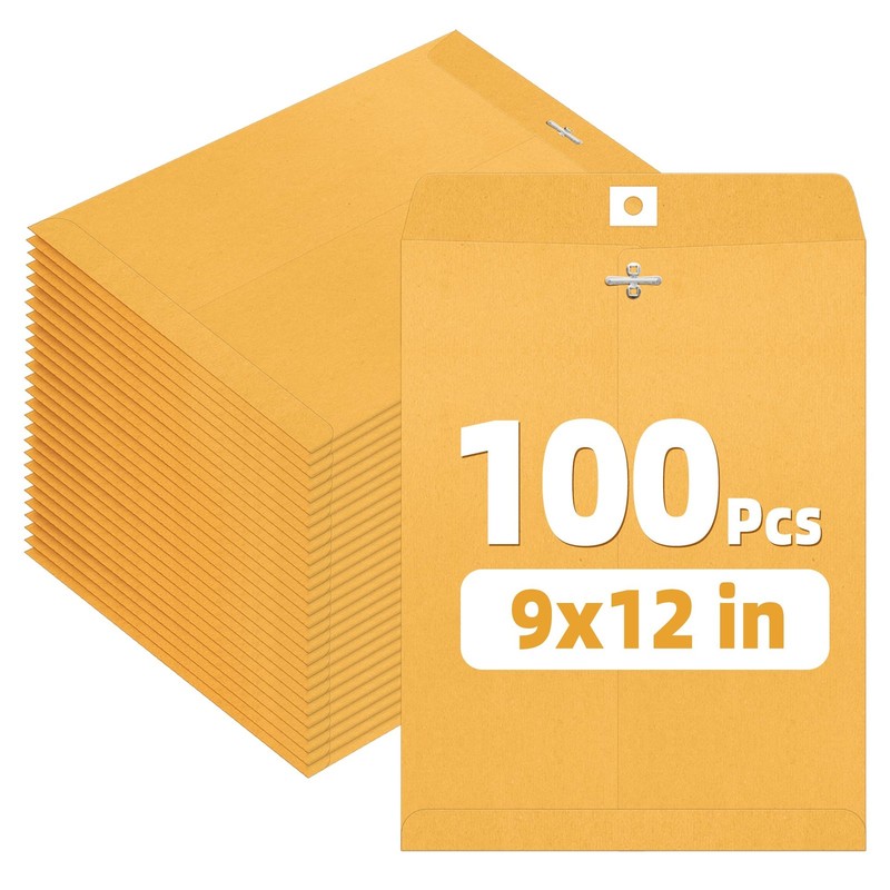 Envelops, 9″x12″ Brown Kraft Envelopes with Clasp Closure, 28-lb Paper Mailin…