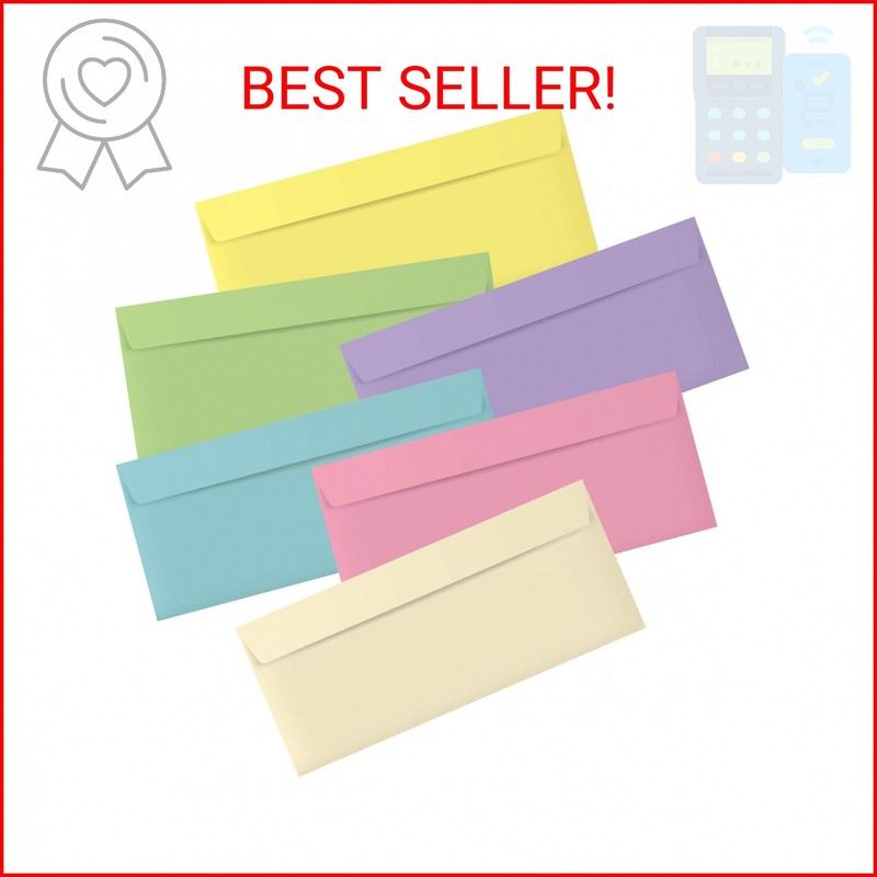 #10 Colored Envelopes – 120 Pack Pastel Color Business Envelopes, Square Flip, 4
