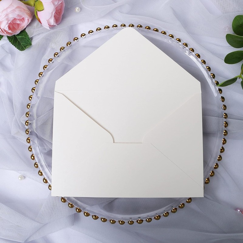 50 Pack 80lb Thick A7 Envelopes, Sparkle Ivory Heavy Duty 5x7 Envelopes, Perf... gallery