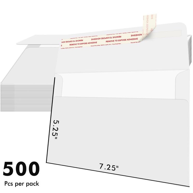500 Invitation Envelopes 5.25″x7.25″ Paper Envelopes A7 Self Seal Wedding Cards