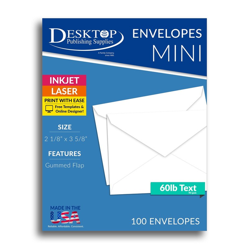 Business card size envelopes 2 1/8 x 3 5/8″ – White – 100 Envelopes