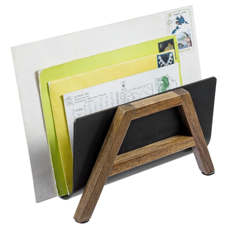 MyGift Modern Desktop Mail Holder, Urban Solid Acacia Wood Small, Dark Brown