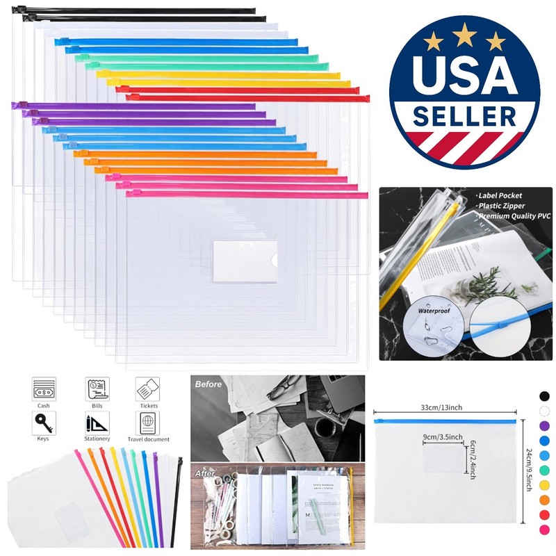 Vibrant 24-Piece PVC Zip Envelopes – Stylish Organizers for Office and School