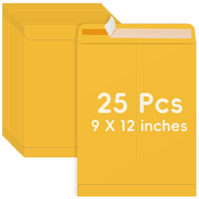 25 Pack 9 x 12 Catalog Mailing Envelopes, Self-Seal Brown Kraft Manilla Envel…