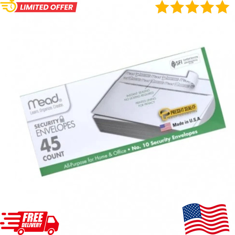 “45 Mead #10 Security Envelopes Self Seal 4-1/8 x 9-1/2 White”