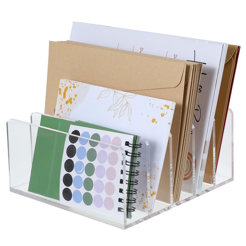 Clear Desktop File Organizer, 5 Compartments 6.37X6.14X3 inches, clear