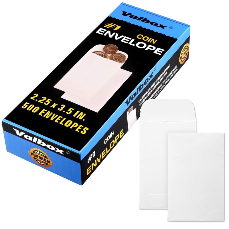 #1 Coin Envelopes 500Pcs/Box 2.25 x 3.5 Small Parts Envelope with Gummed Flap…