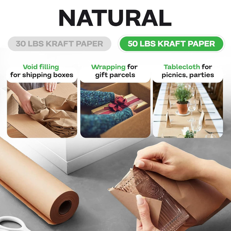 36" X 8640" (720 Feet) - Brown Kraft Paper Roll - 50Lb Thickness - Usa-Made Heav gallery