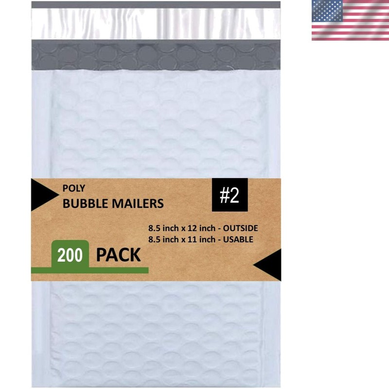 200 Count Tear-Resistant Poly Bubble Envelopes 8.5×12 – Lightweight and Reliable