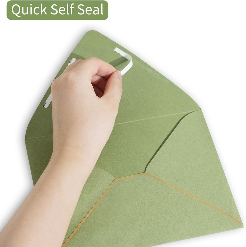 Thick Luxury Sage Green Envelopes with Gold Border - 5.25 x 7.25 Inches, 25 Pack gallery