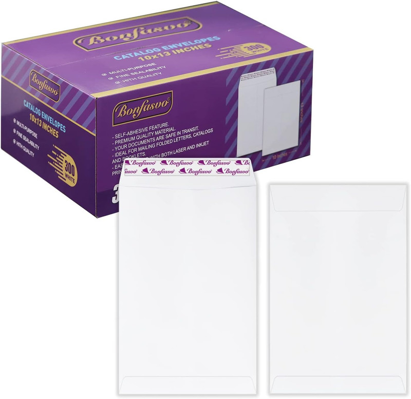 300 Pack 10X13 White Catalog Envelopes Peel & Seal Security Mailing Envelopes 12