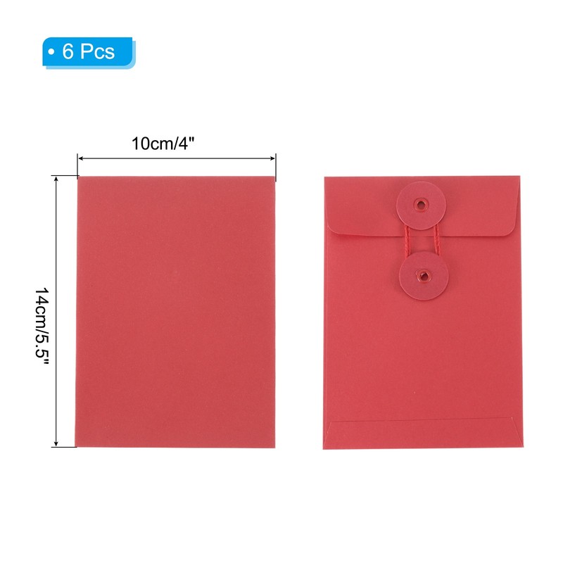 6 Pcs Kraft Paper Envelope with String Tie Closure, 5.5"x4" Red gallery