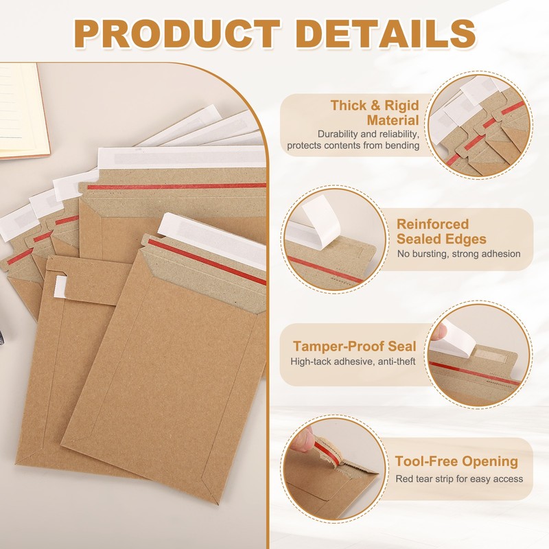 Cardboard Envelopes, (7" x 5", Brown)(100Pcs), Rigid Mailers Shipping Envelopes gallery