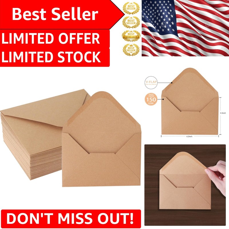 Elegant 50 Count Kraft Envelopes with Water Base Adhesive – Ideal for Events