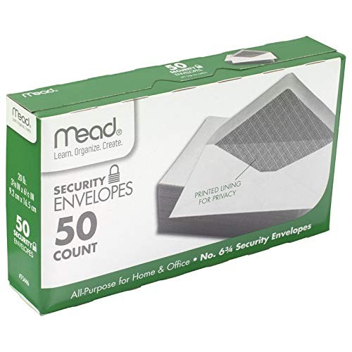 Mead All Purpose White Envelopes 20 Lb 3.625 X 6.5 Inches Printed Lining