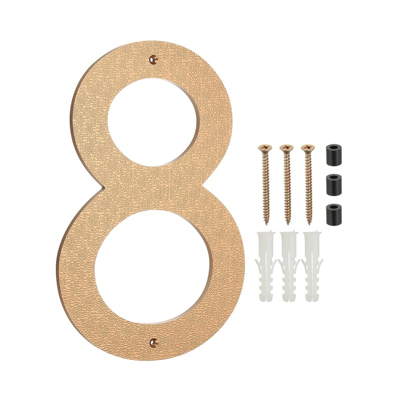 12 Inch Number 8 ABS Plastic Floating House Number with Nail Kit, Gold Tone