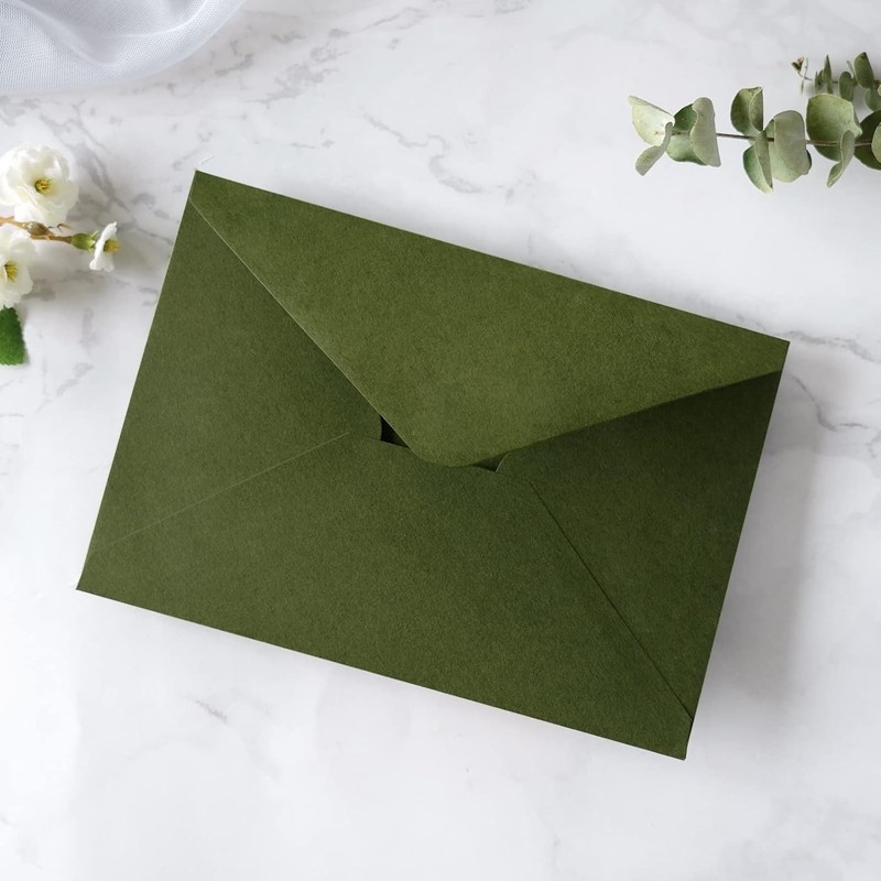Self-Seal 50 Pack Olive Green 5x7 Envelopes - Ideal for Weddings & Events gallery