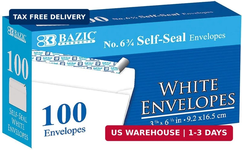 BAZIC Products No. 6.75 Self-Seal White Envelopes, 100 Count