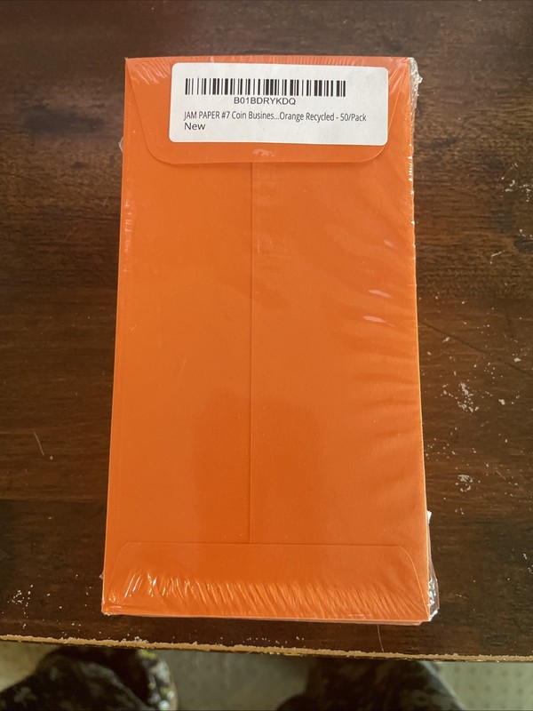 #7 Coin Business Colored Envelopes – 3 1/2 x 6 1/2 – Orange Recycled – 50/Pack