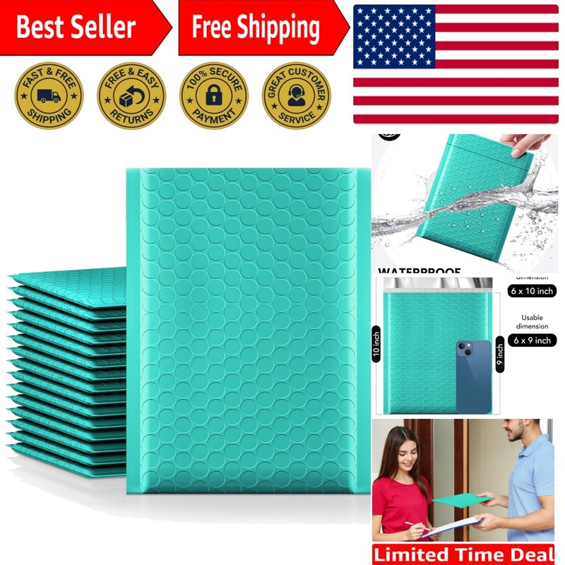 100 Pack of Tear-Resistant Teal Bubble Mailers 6×10″ with Privacy Protection