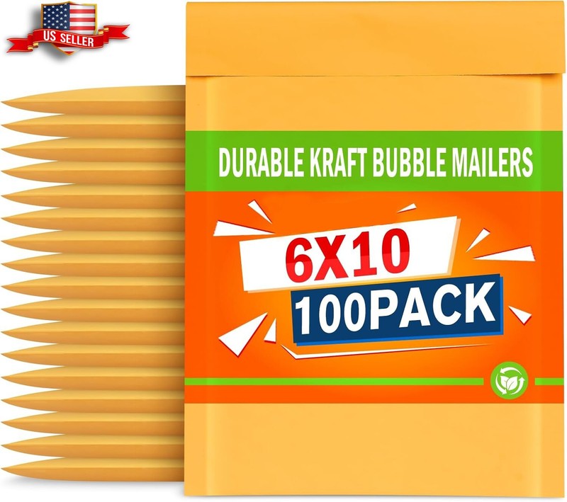 100pcs Kraft Bubble Mailers Padded Envelopes Shipping Protection Seal Mailing