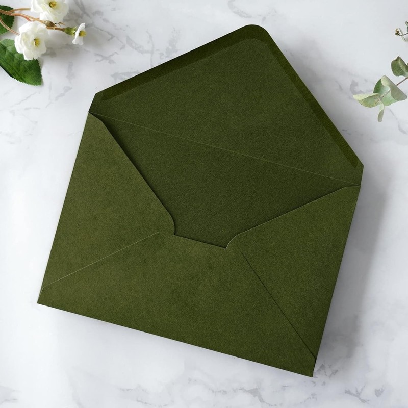 Self-Seal 50 Pack Olive Green 5x7 Envelopes - Ideal for Weddings & Events gallery