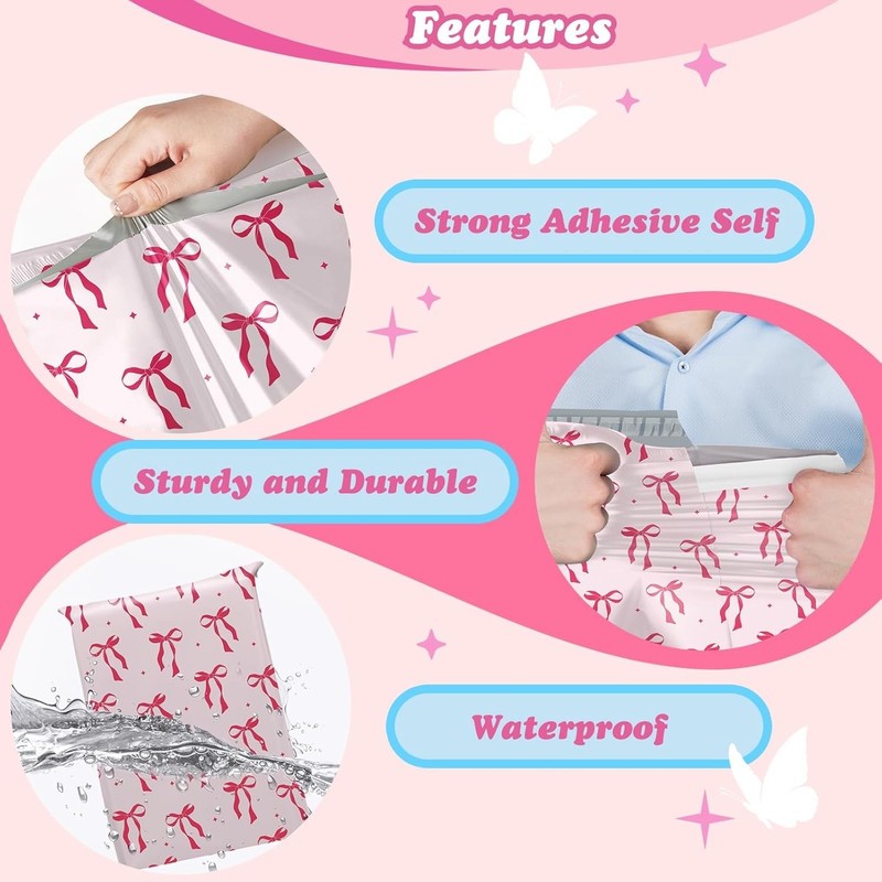 50Pcs Stylish Self-Seal Poly Mailers 10x13 Inch for Small Business - Pink Bows gallery