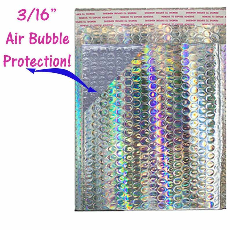 7x11 Holographic, Ice Blue Metallic Bubble Mailers, Padded Self Sealing Envelope gallery