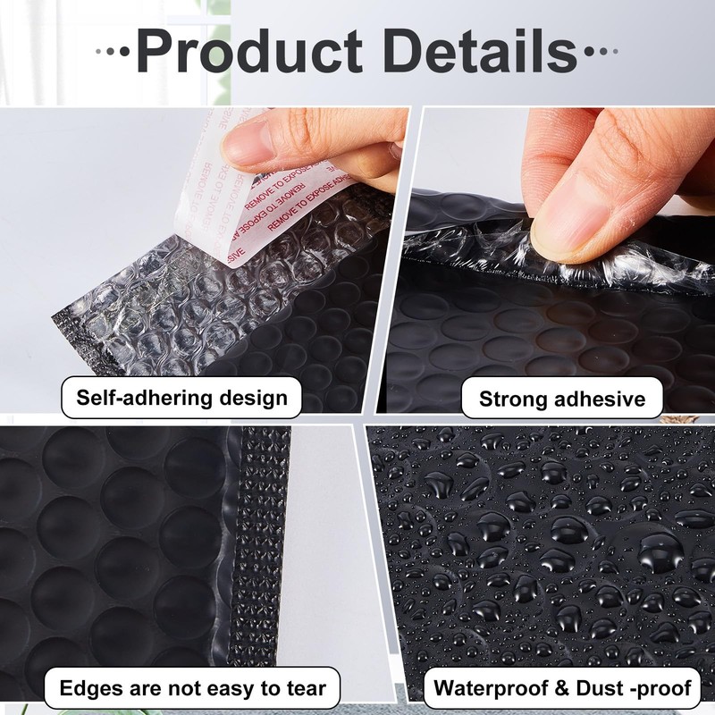 100 Pcs Bubble Mailer 4 Sizes Self Adhesive Black Waterproof Padded Envelopes... gallery