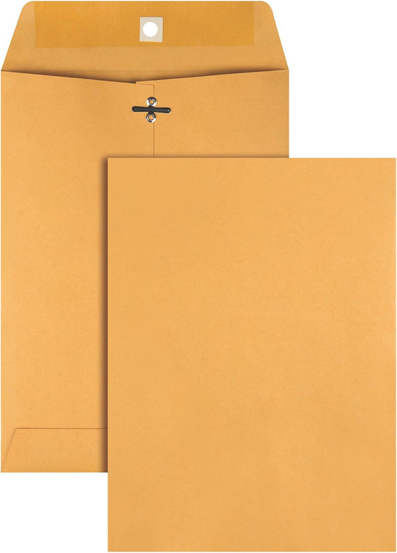 Gummed Kraft Clasp Envelopes, 7.5 x 10.5, Light Brown, Box of 100