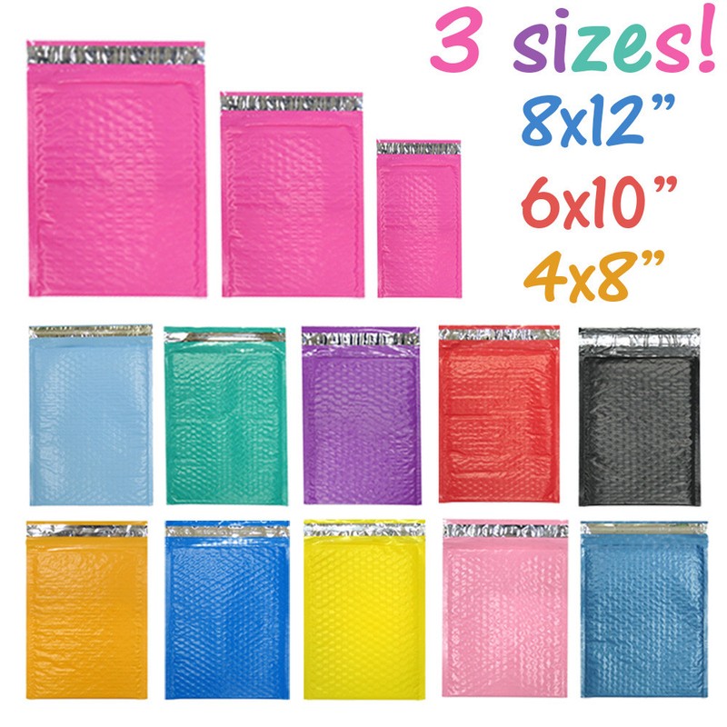 Assorted Sizes 8.5×12, 6×9, & 4×8 Colored Poly Bubble Mailers, Padded Envelopes!