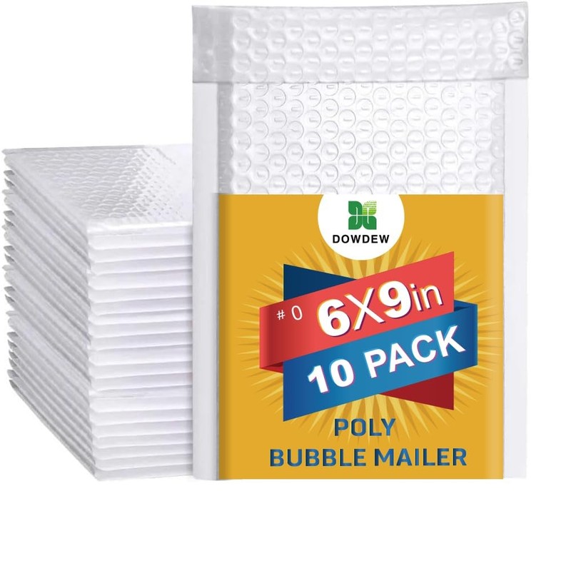 Water Resistant Bubble Envelope Mailers [10 Pack] 6 inch x 9 inch #0 White Po…
