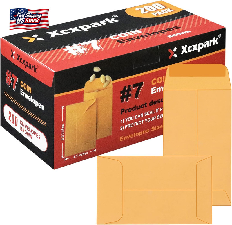 Xxcxpark 200PCS #7 Coin Envelopes 3.5X6.5 Inches Brown Kraft Envelopes Classic S