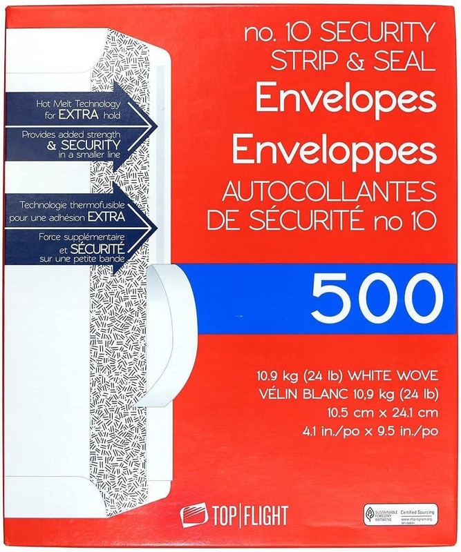 Top Flight Self-Seal Envelopes, White, 24 lb, 500 Ct gallery