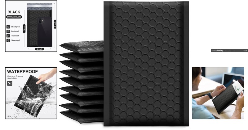 Durable 4x8 Black Bubble Mailers - 100 Pack Opaque Self-Sealing Shipping Bags gallery