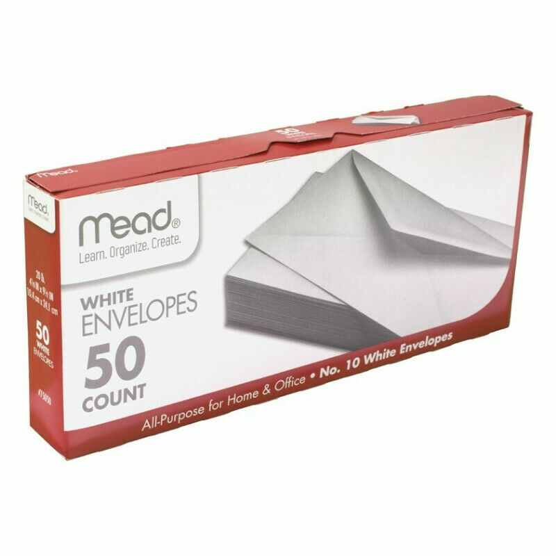 Mead White Envelopes 4.125” x 9.5” 50 Ct/Box Enveloppes