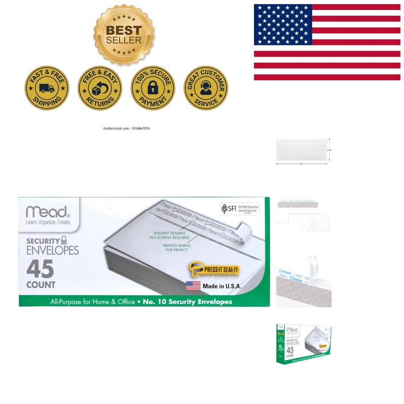 Durable White Security Envelopes - 45 Count, 20 lb Paper, Peel & Seal Design