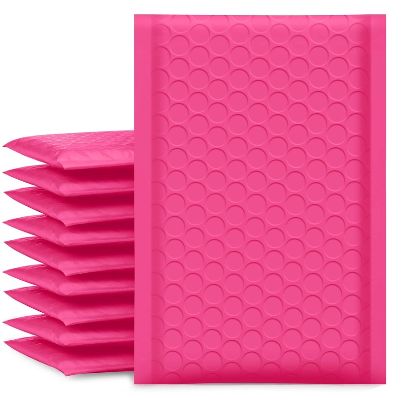 Bubble Mailers 4×8 Inch Hot Pink 50 Pack Usable Size 4×7 Poly Padded Envelope…