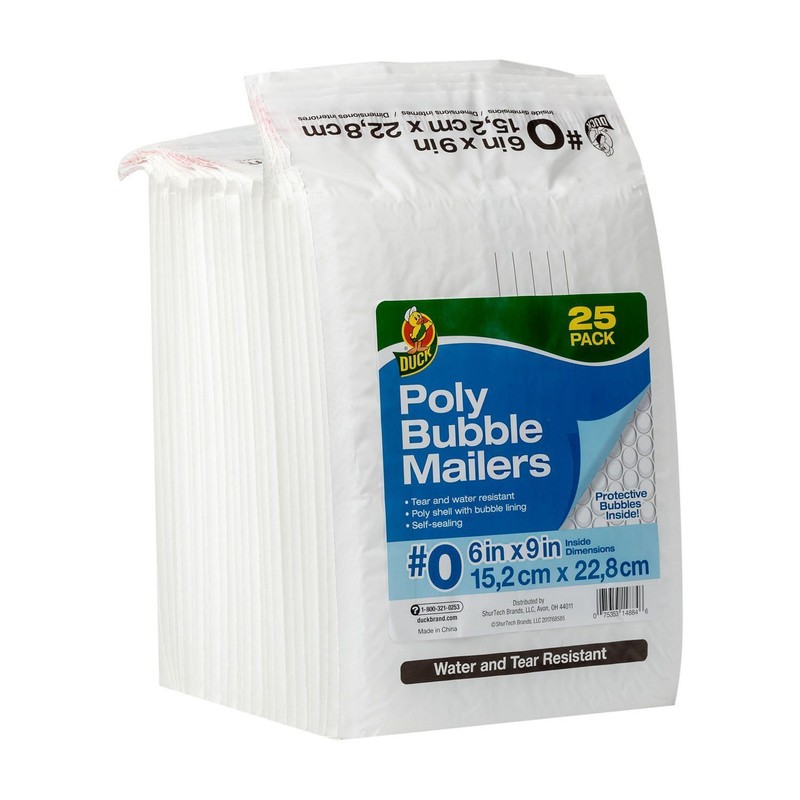 Duck #0 6x9 in Poly Bubble Mailer Envelopes White Cushioned Padded 25 PK