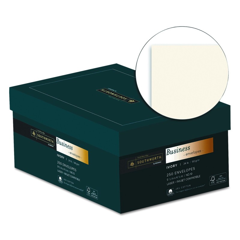 J404I10 25% Cotton #10 Business Envelope Ivory 24 lbs. Wove 250/Box FSC gallery