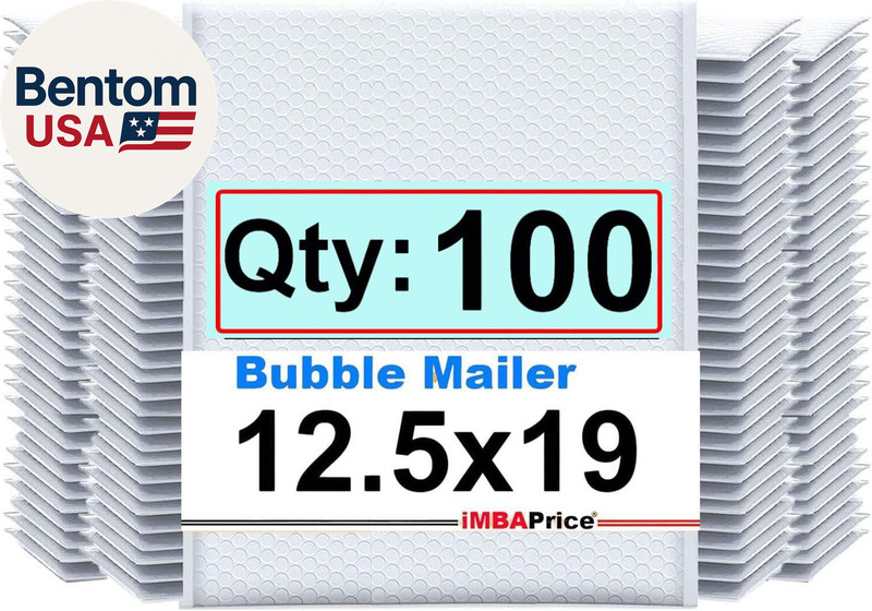 12.5X19 Inches White Poly Bubble Bag, 100-Pack Large Size #6 Self Seal Poly Bubb