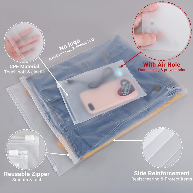 Organize with 100 Frosted Zipper Bags 10x13'' - Perfect for Clothing & Documents gallery
