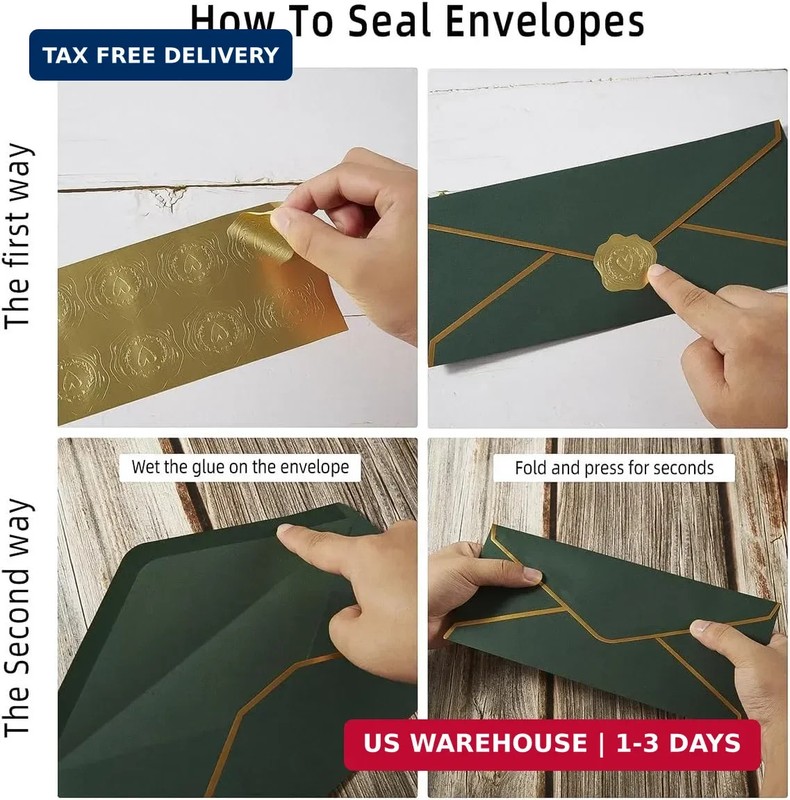 50 Pack #10 Business Envelopes with Gold Border, Self Seal Standard Envelopes wi gallery