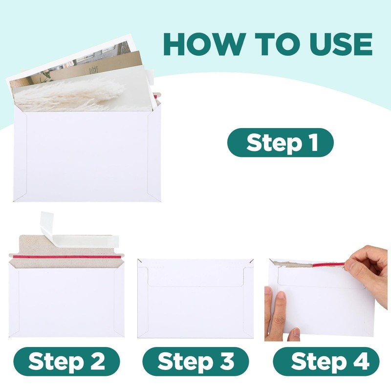 100 Pack Rigid Mailers Self Seal Stay Flat White Cardboard Photo Document Shi... gallery