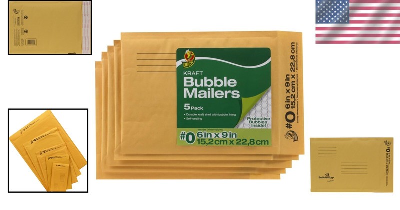 Self-Seal Kraft Bubble Mailers 6x9 in Tan - 5-Pack for Everyday Mail Needs gallery