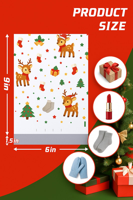 Christmas Poly Mailers Cute Holiday Shipping Bags Custom 6"x9" 10"x13" 14.5"x19"